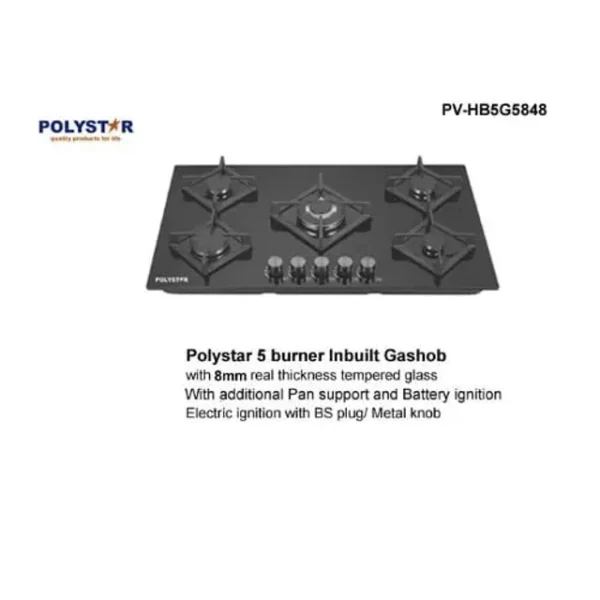 POLYSTAR 8MM 5 GAS BURNER TEMPERED GAS HUB – PV-HB5G5848